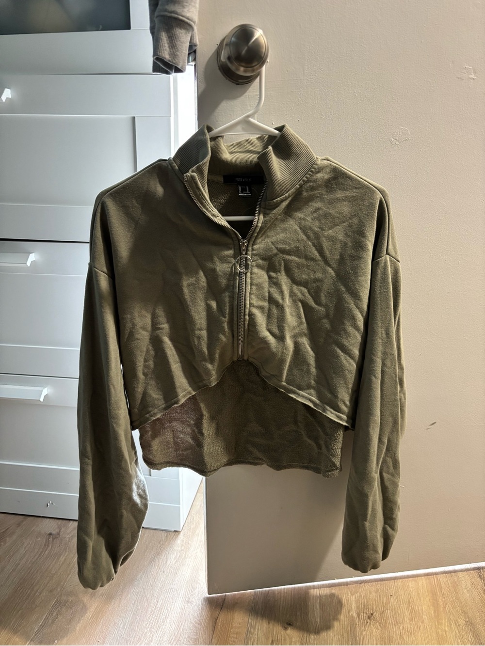 Forever 21 Olive Green Cropped Half-Zip Pullover